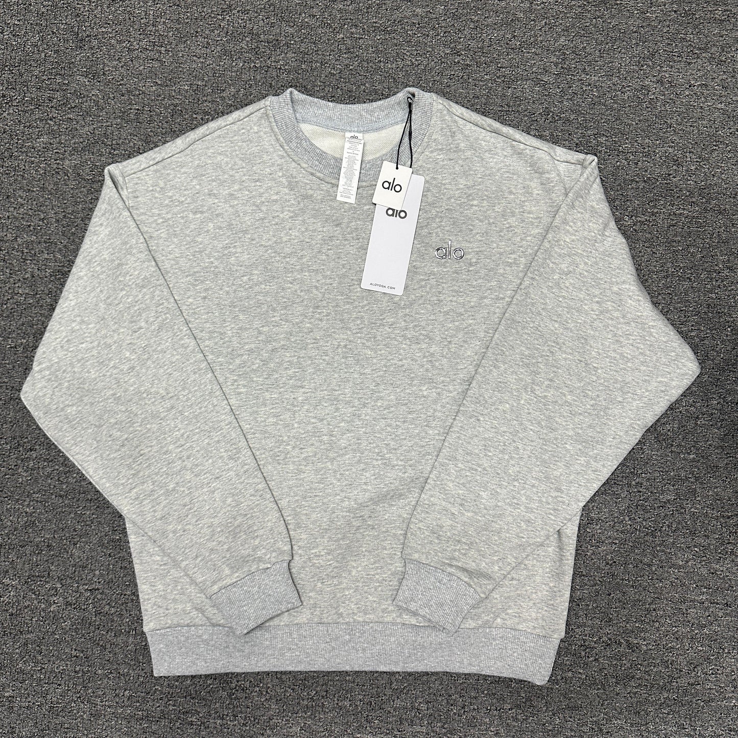 ALO Accolade Crew Neck Pullover in Athletic Heather Grey front view