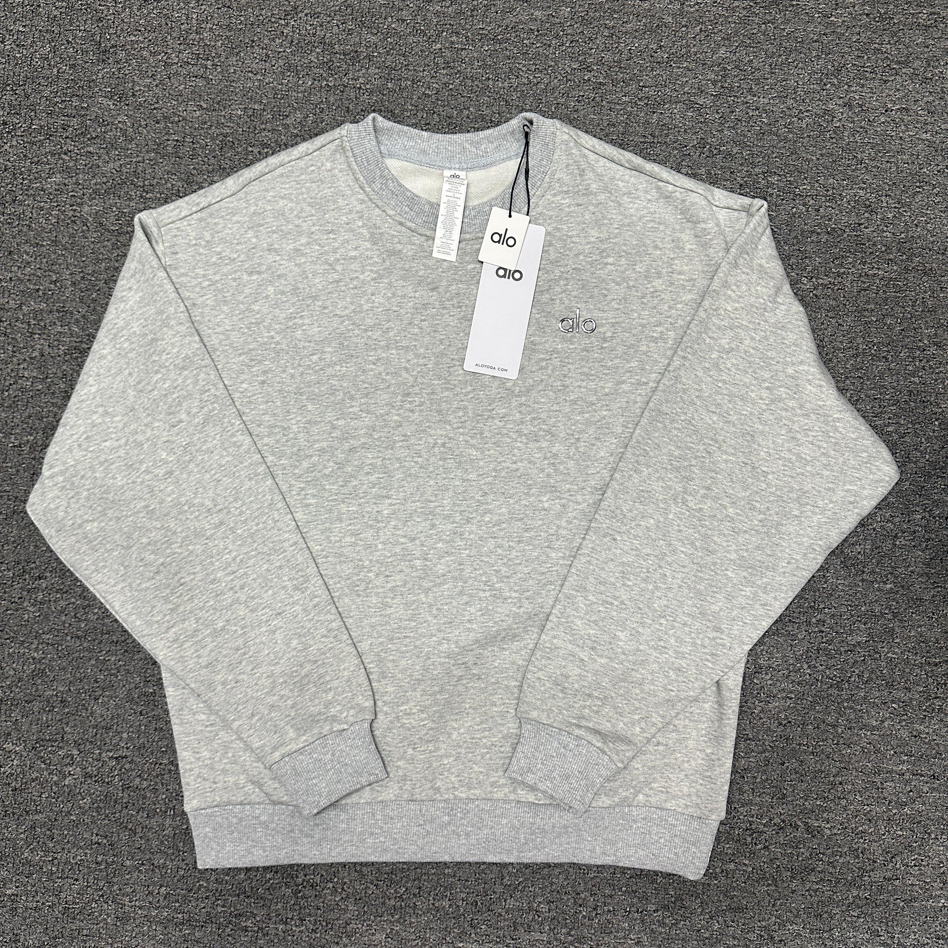 ALO Accolade Crew Neck Pullover in Athletic Heather Grey front view