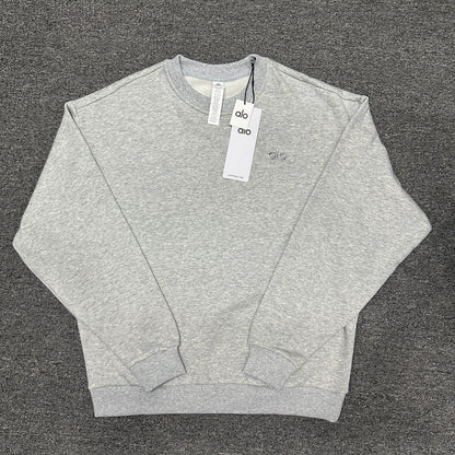 ALO Accolade Crew Neck Pullover in Athletic Heather Grey front view
