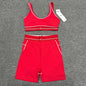 ALO Airbrush Heart Throb Bra and high-waist short set in Bright Red White front view