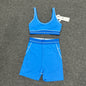 ALO Airbrush Heart Throb Bra and high-waist short set in Azure Blue White front view