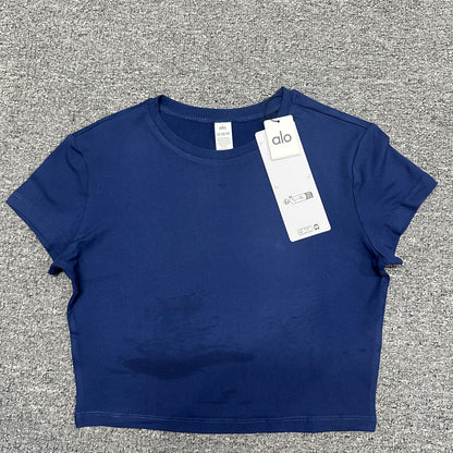 ALO Alosoft Crop Finesse Short Sleeve in Navy front view