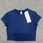 ALO Alosoft Crop Finesse Short Sleeve in Navy front view