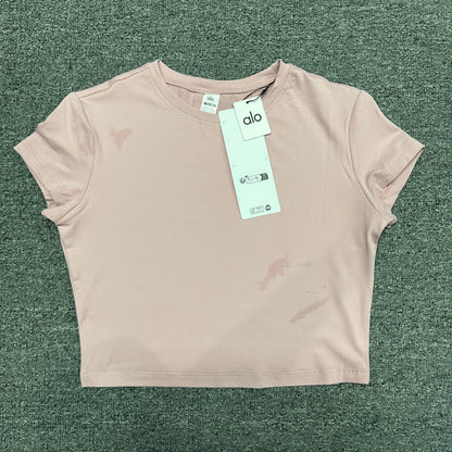 ALO Alosoft Crop Finesse Short Sleeve in Candy Heart Pink front view