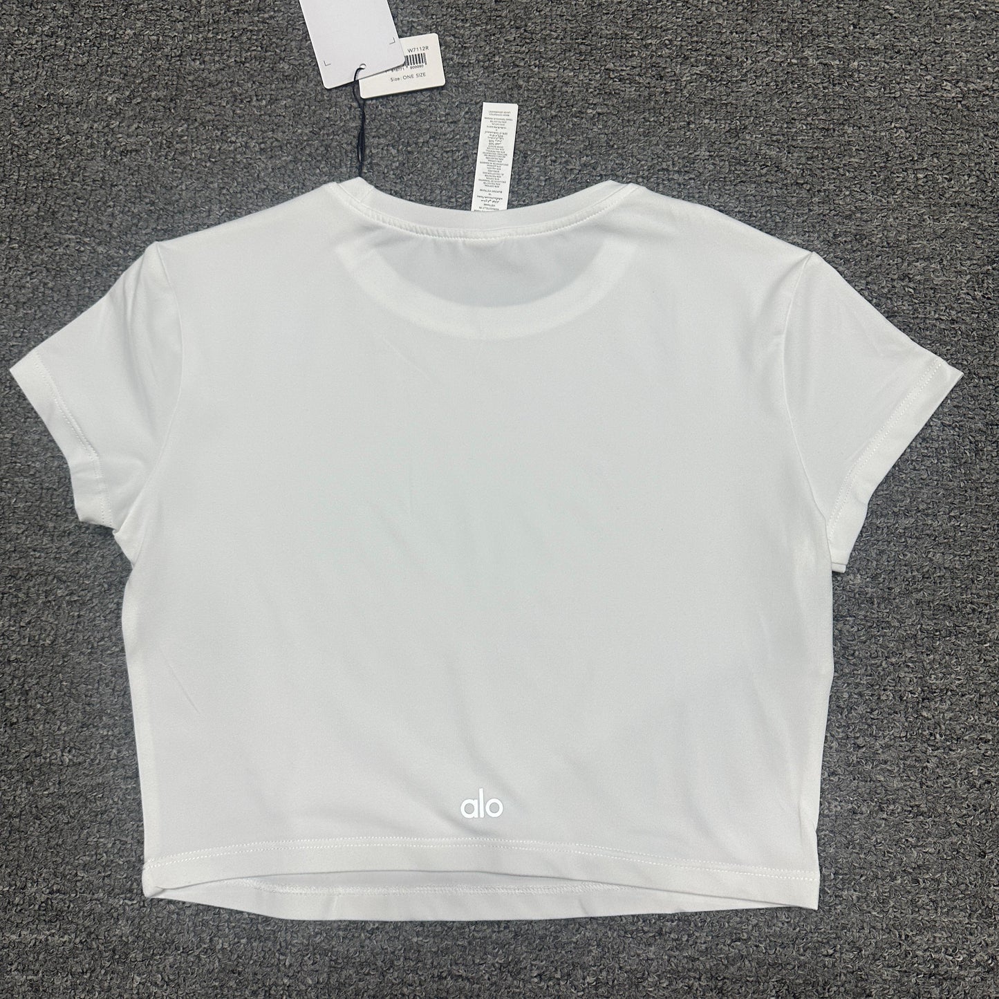 ALO Alosoft Crop Finesse Short Sleeve in White back view showing the cropped fit