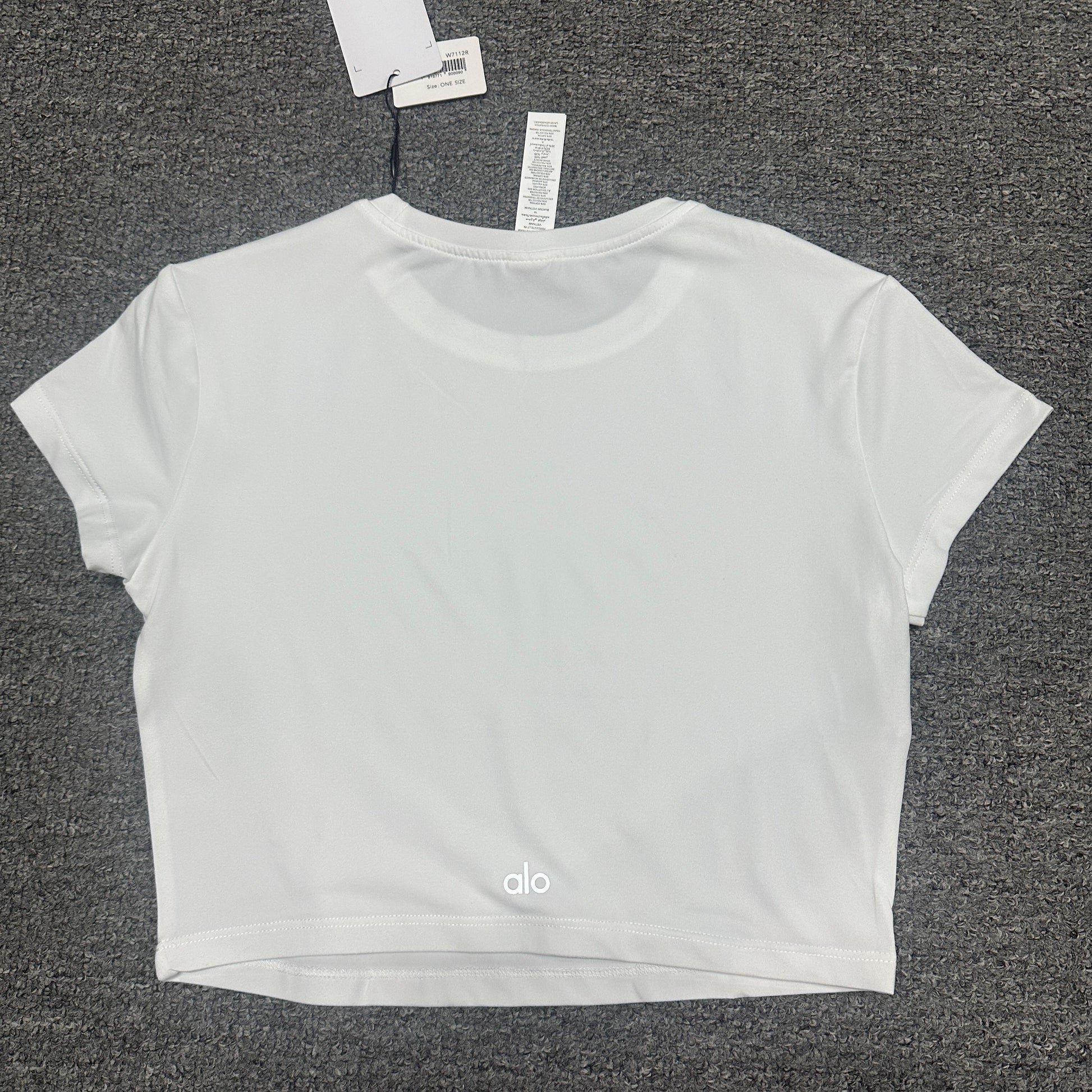 ALO Alosoft Crop Finesse Short Sleeve in White back view showing the cropped fit