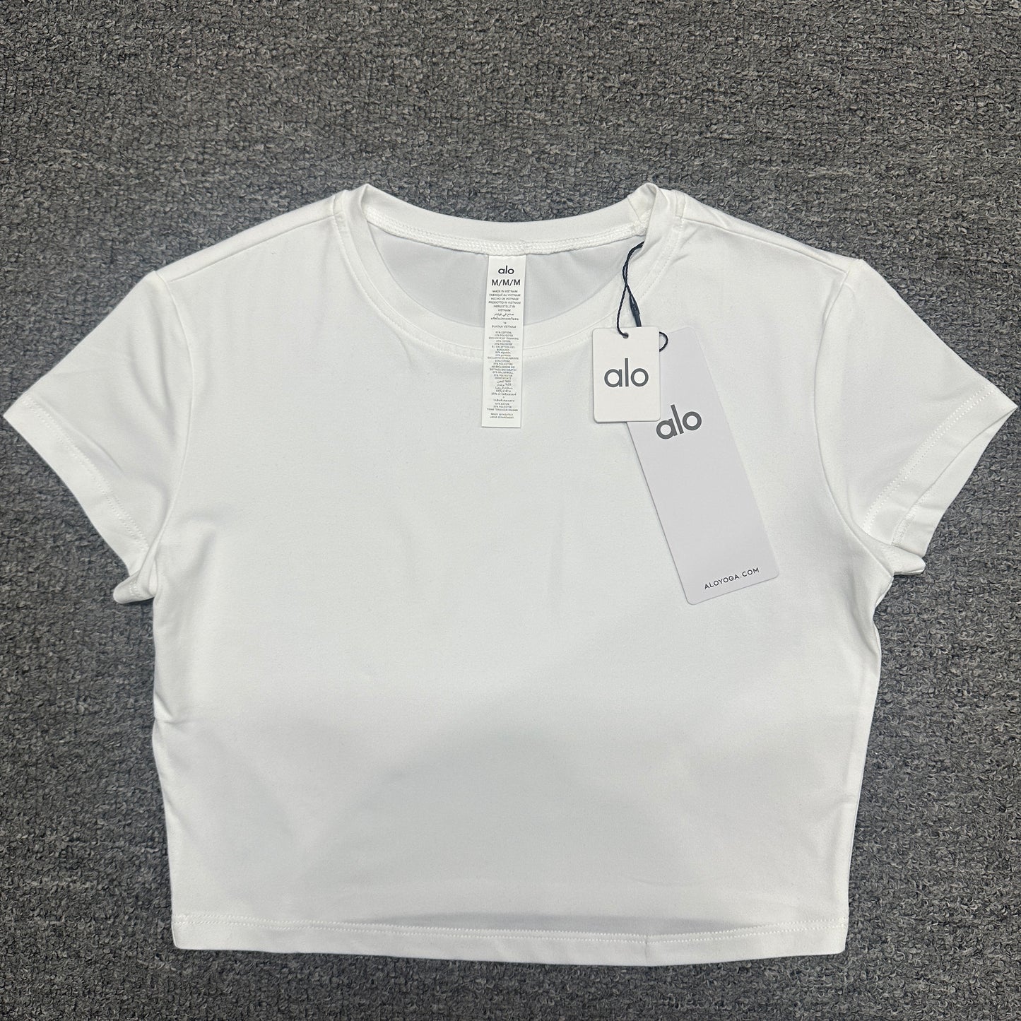 ALO Alosoft Crop Finesse Short Sleeve in White front view