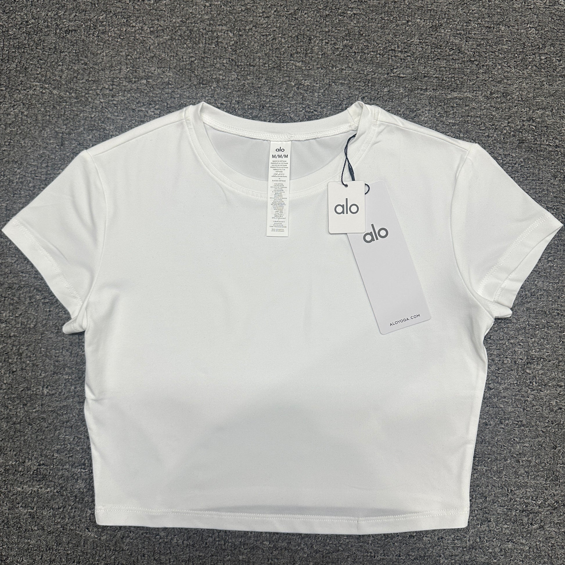 ALO Alosoft Crop Finesse Short Sleeve in White front view