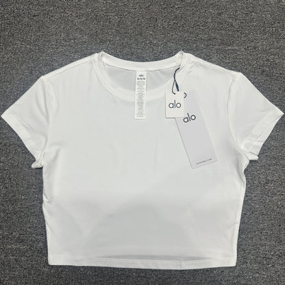 ALO Alosoft Crop Finesse Short Sleeve in White front view