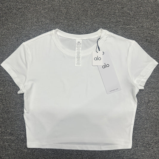 ALO Alosoft Crop Finesse Short Sleeve in White front view