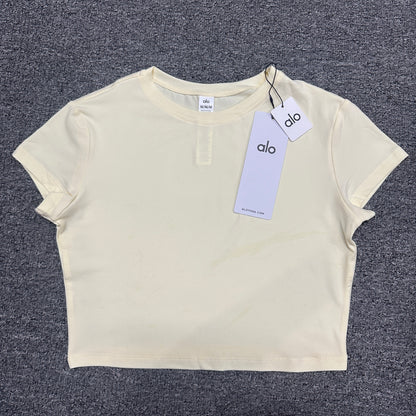 ALO Alosoft Crop Finesse Short Sleeve in Sunshine front view
