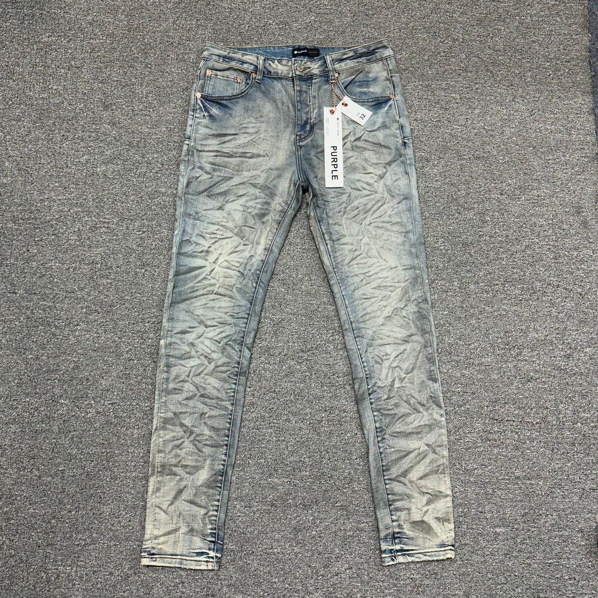 Purple Brand P001 Crackle Paint Skinny Jeans Light Indigo