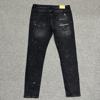 Purple Brand P001 Black Overspray Skinny Jeans