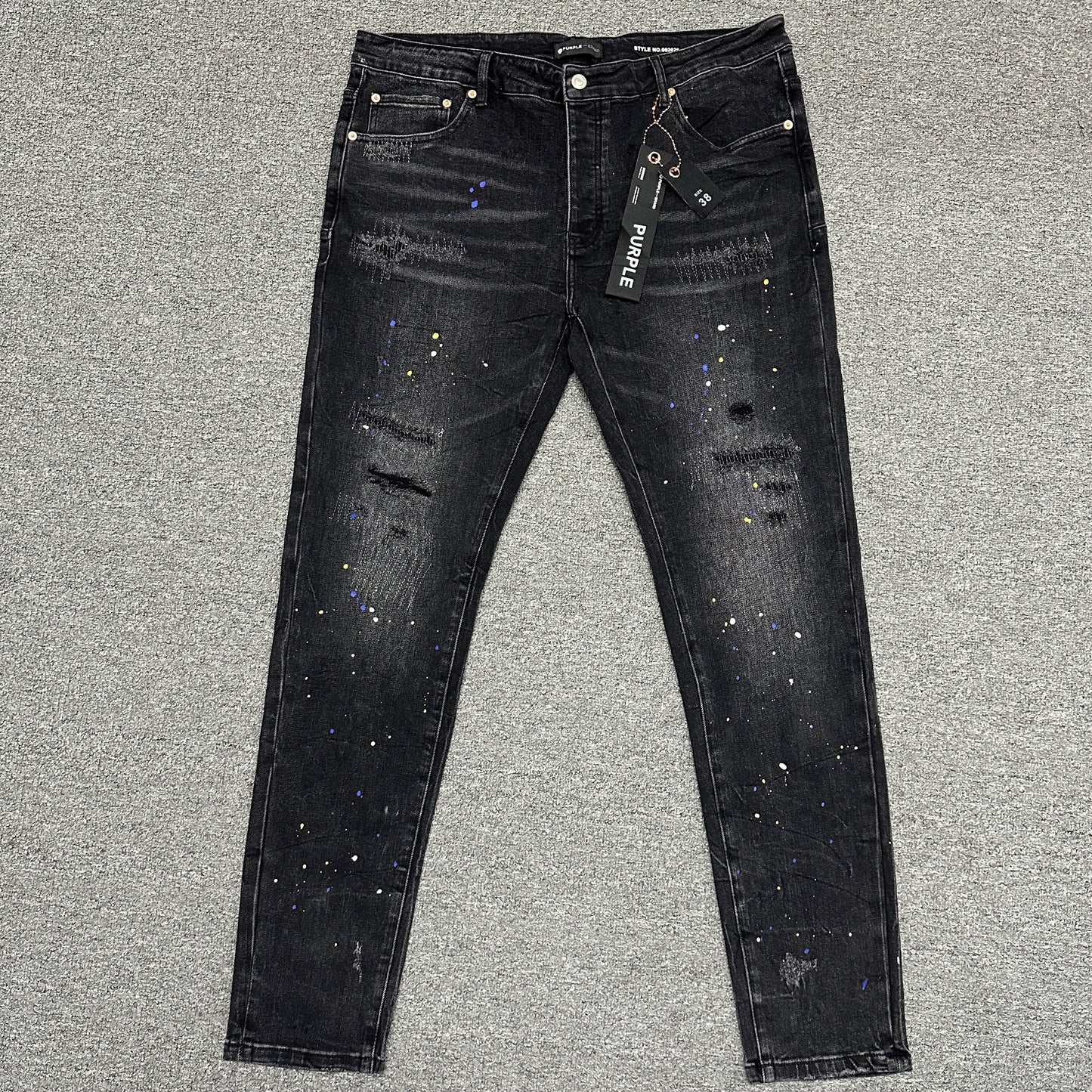 Purple Brand P001 Black Overspray Skinny Jeans