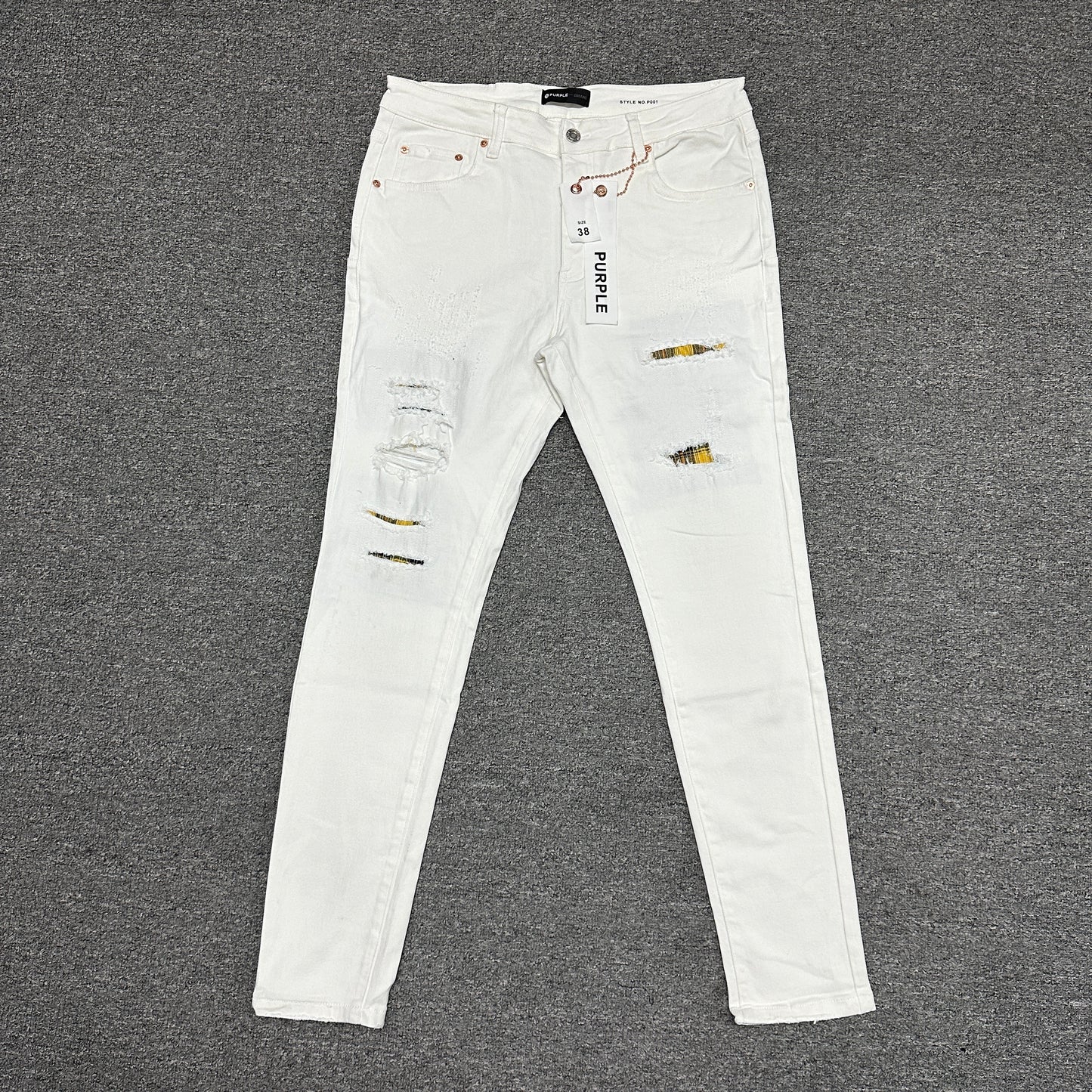 Purple Brand P001 Paint Blowout Skinny Jeans White