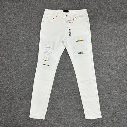 Purple Brand P001 Paint Blowout Skinny Jeans White