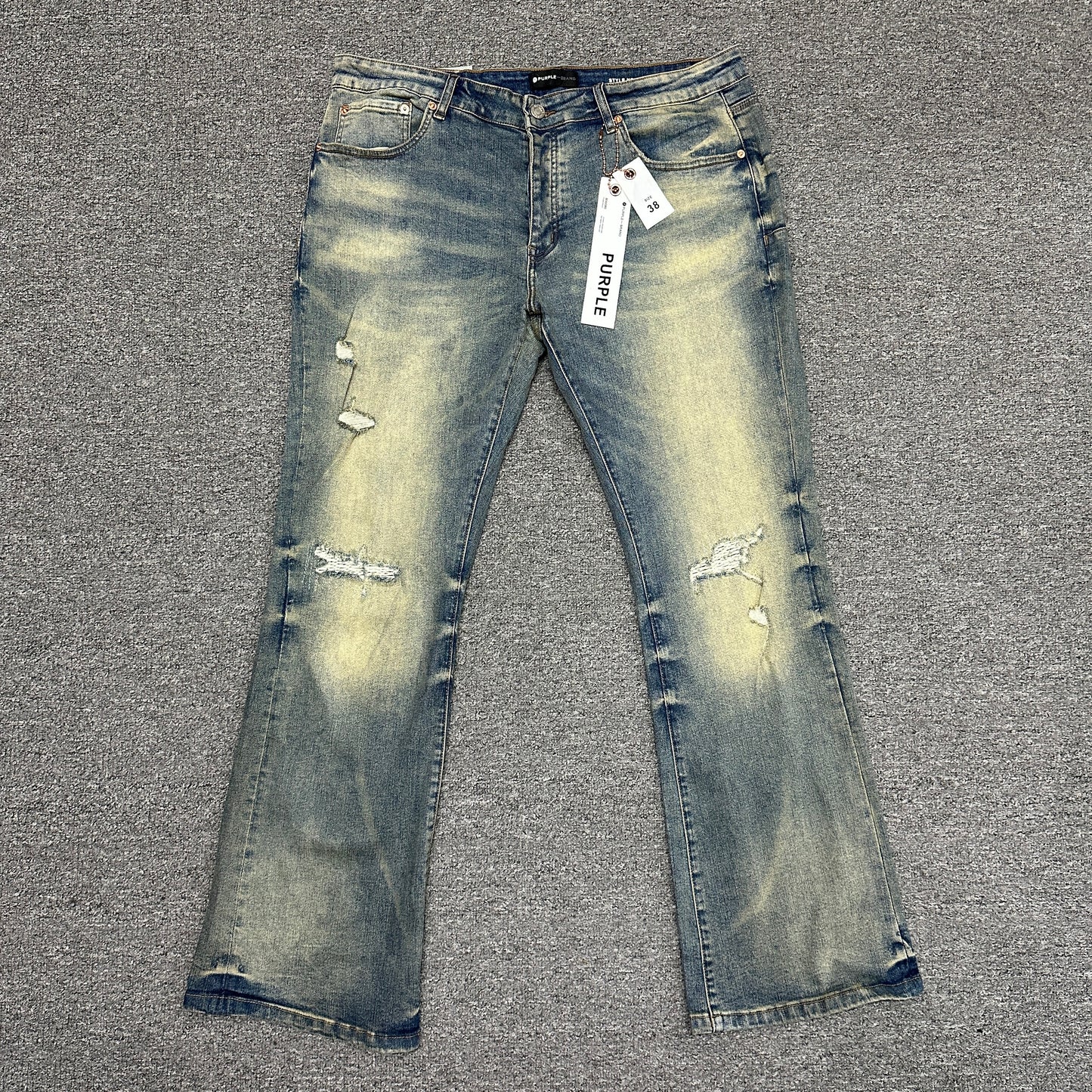 Purple Brand P004 Distressed Slim Flare Jeans Light Indigo