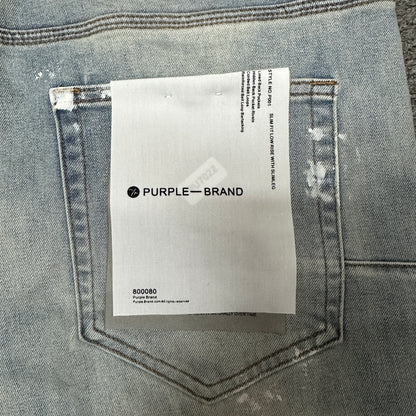 Purple Brand P001 White Paint Skinny Jeans Light Indigo