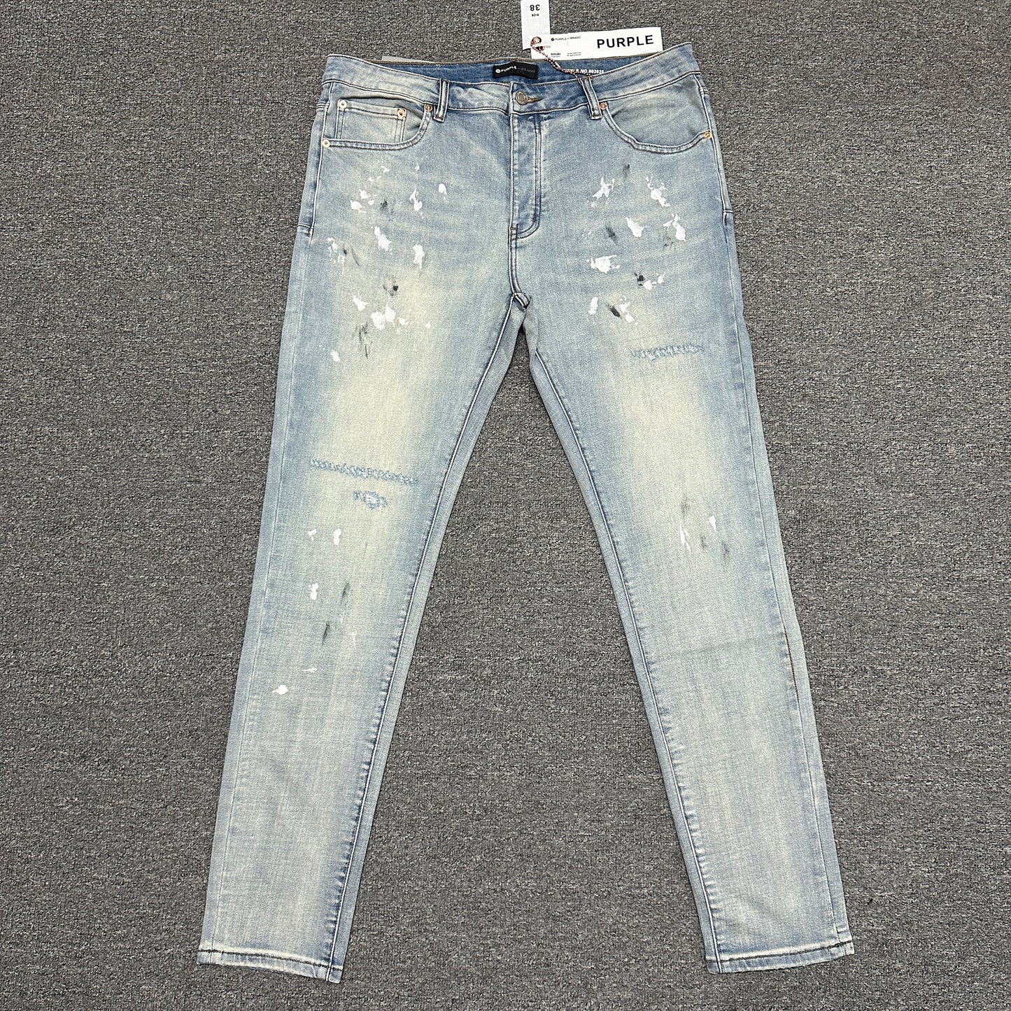 Purple Brand P001 White Paint Skinny Jeans Light Indigo