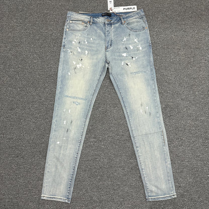 Purple Brand P001 White Paint Skinny Jeans Light Indigo