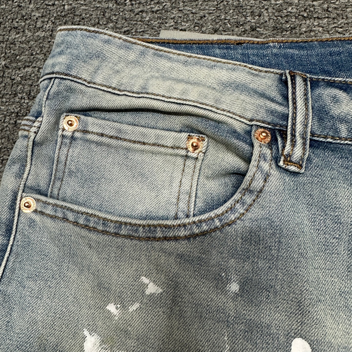 Purple Brand P001 White Paint Skinny Jeans Light Indigo