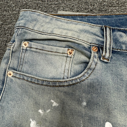 Purple Brand P001 White Paint Skinny Jeans Light Indigo