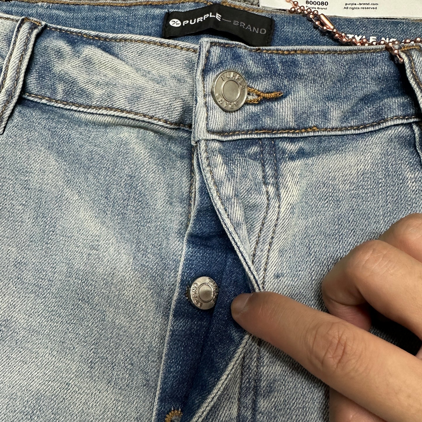 Purple Brand P001 White Paint Skinny Jeans Light Indigo