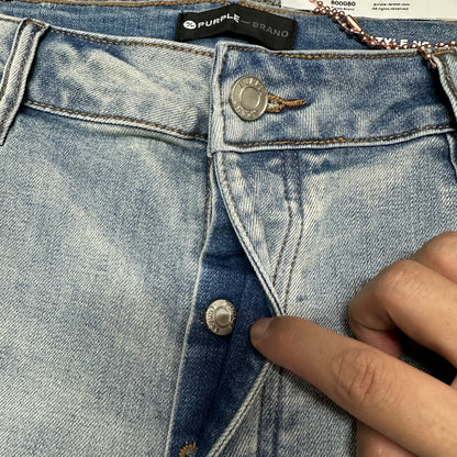 Purple Brand P001 White Paint Skinny Jeans Light Indigo