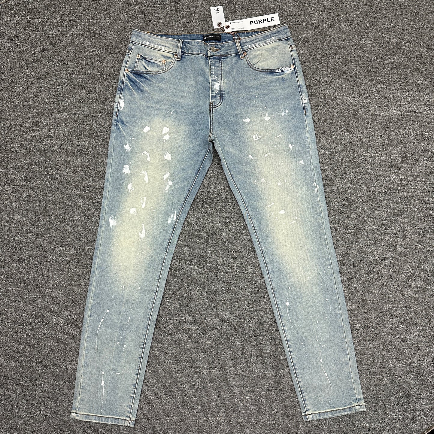 Purple Brand P002 White Paint Slim Jeans Light Indigo