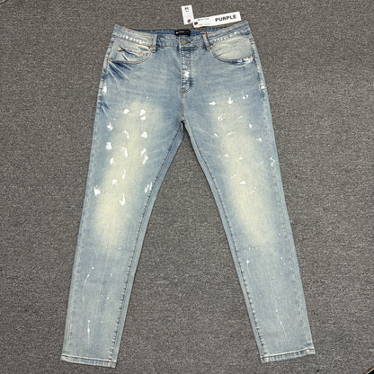 Purple Brand P002 White Paint Slim Jeans Light Indigo