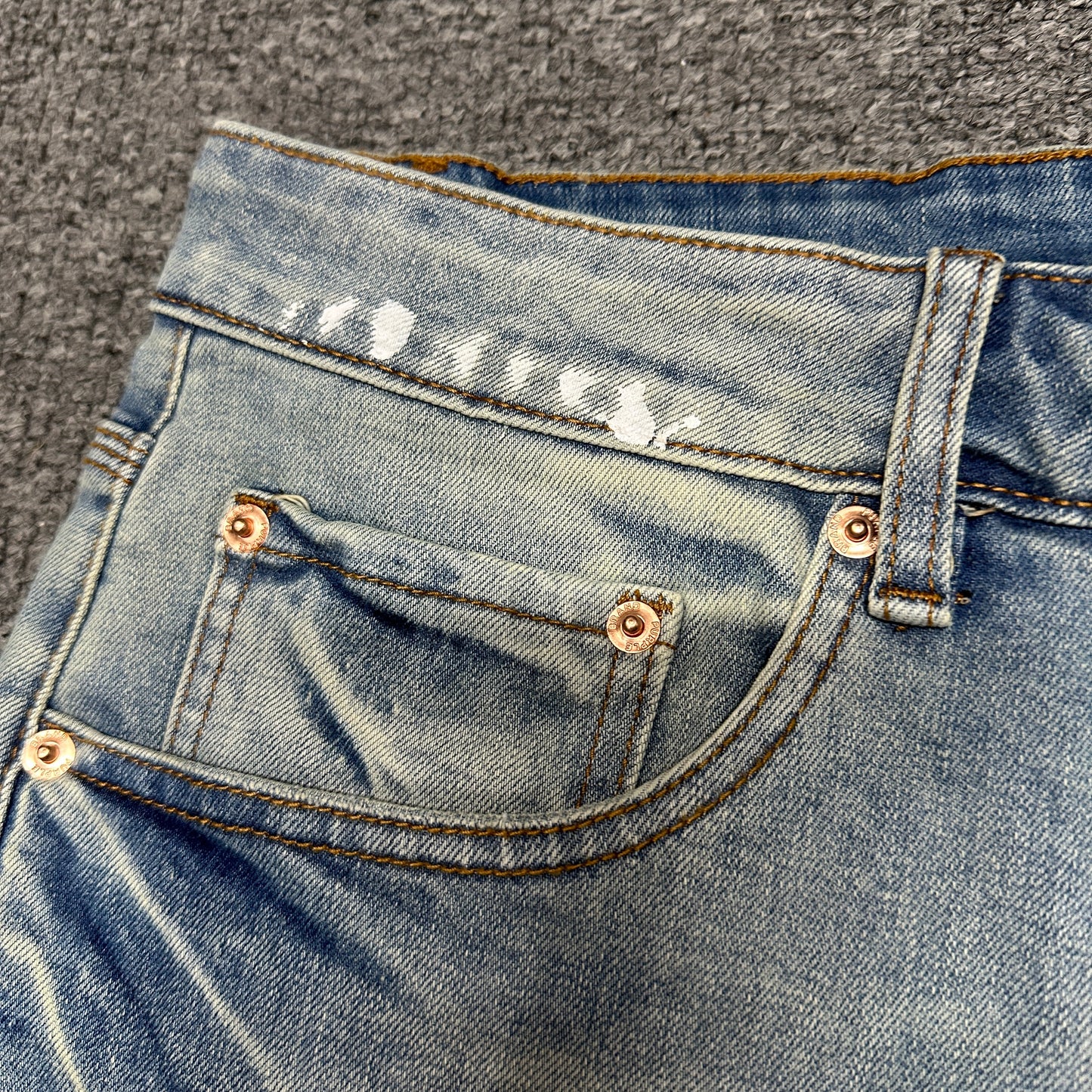 Purple Brand P002 White Paint Slim Jeans Light Indigo