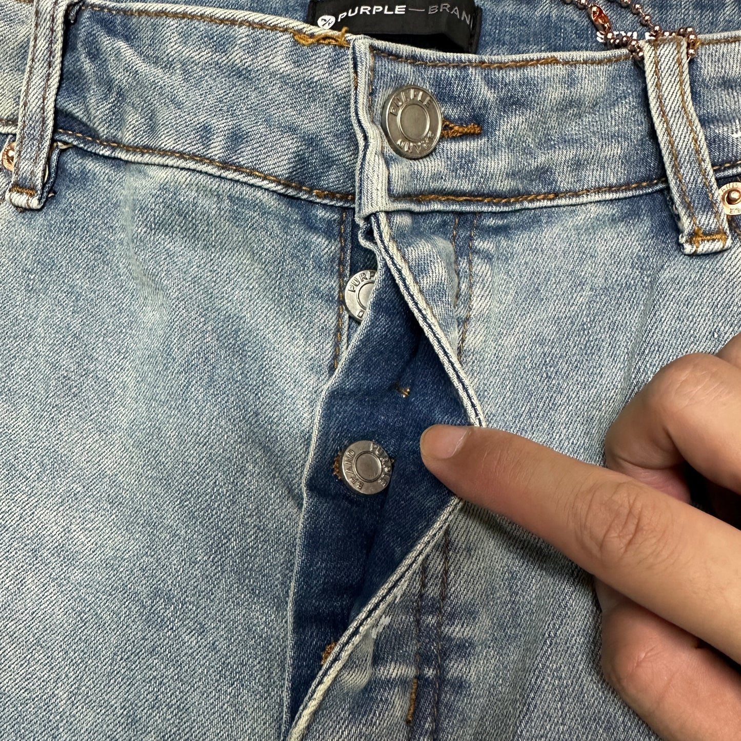 Purple Brand P002 White Paint Slim Jeans Light Indigo