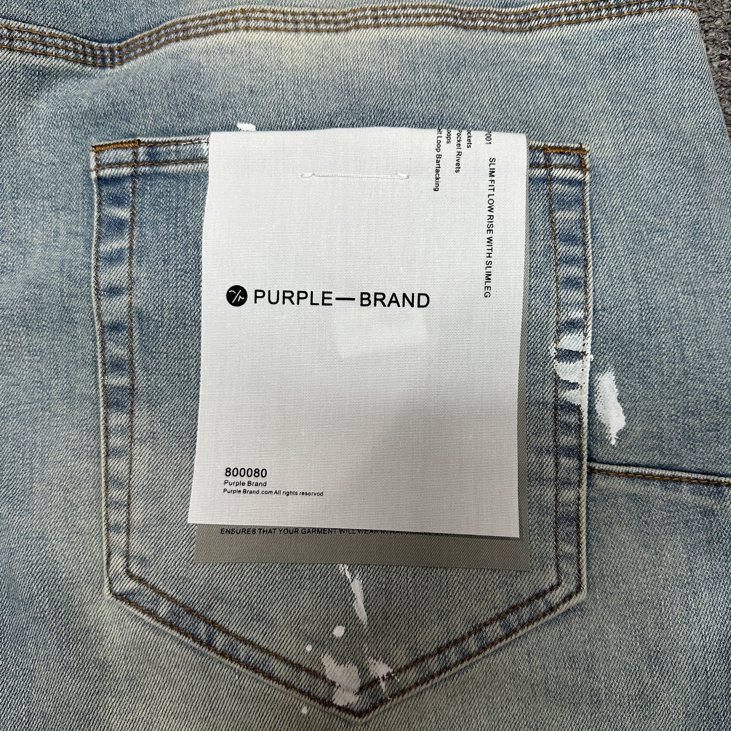 Purple Brand P002 White Paint Slim Jeans Light Indigo