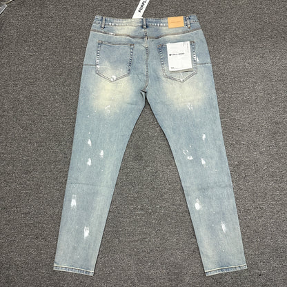 Purple Brand P002 White Paint Slim Jeans Light Indigo