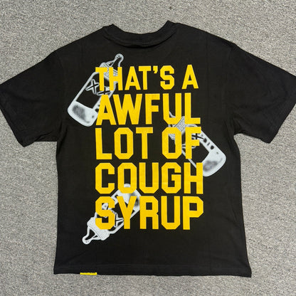 Thats a Awful Lot of Cough Syrup T-Shirt Size Large Black & Yellow Baby Bottle