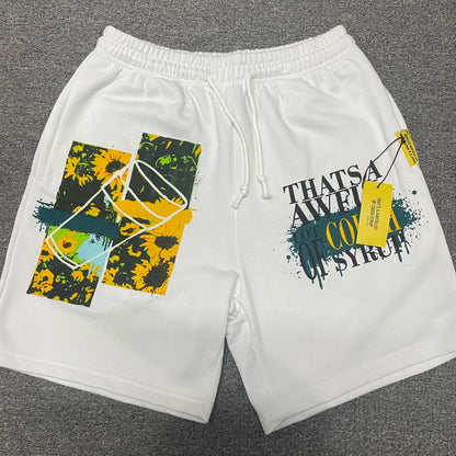The White and Yellow Sunflower Sweat Shorts
