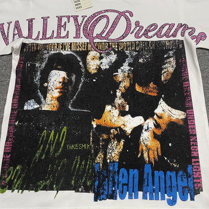 Vale Forever Fallen Bling Tee full Fallen Angel front graphic
Vale Forever Fallen Bling Tee distressed Fallen Angel collage artwork
Vale Forever Fallen Bling Tee distressed portrait collage print detail
Vale Forever Fallen Bling Tee pink Valley Dreams rhinestone lettering
Vale Forever Fallen Bling Tee sparkling rhinestone embellishment close-up
Vale Forever Fallen Bling Tee blue Fallen Angel lettering detail
Vale Forever Fallen Bling Tee multicolor distressed graphic detail