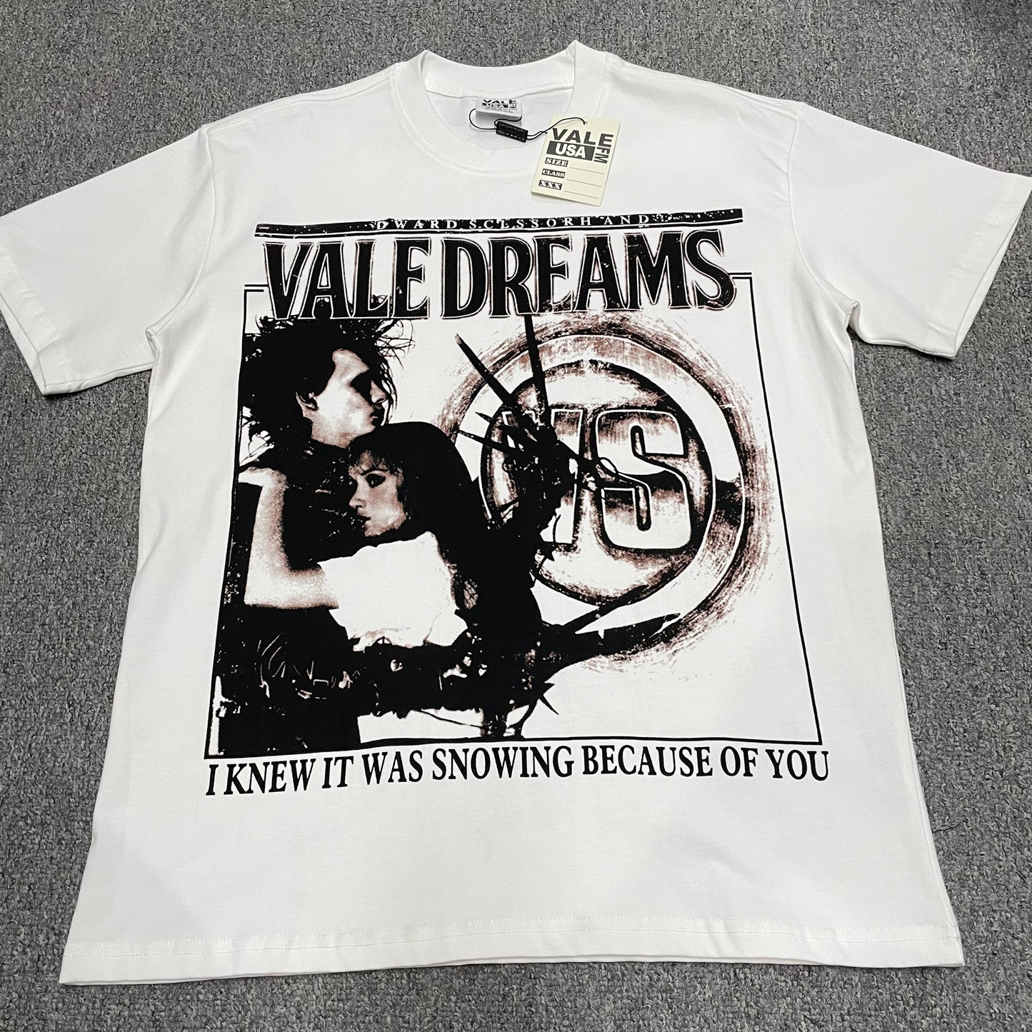 Vale Forever Scissorhands Tee Daffodile front view with distressed graphic