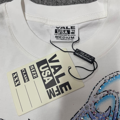 Vale Forever Godfather Bling Tee reinforced crew neck stitching detail
Vale Forever Godfather Bling Tee branded neck label close-up
Vale Forever Godfather Bling Tee White size label detail
Vale Forever Godfather Bling Tee branded hang tag detail