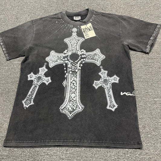 Vale Forever Iron Cross Bling Tee Washed Black front view