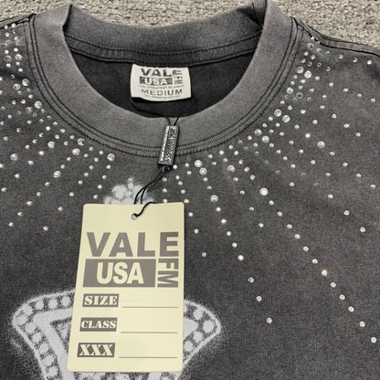 Vale Forever Iron Cross Bling Tee branded hang tag detail
Vale Forever Iron Cross Bling Tee rhinestone neckline detail