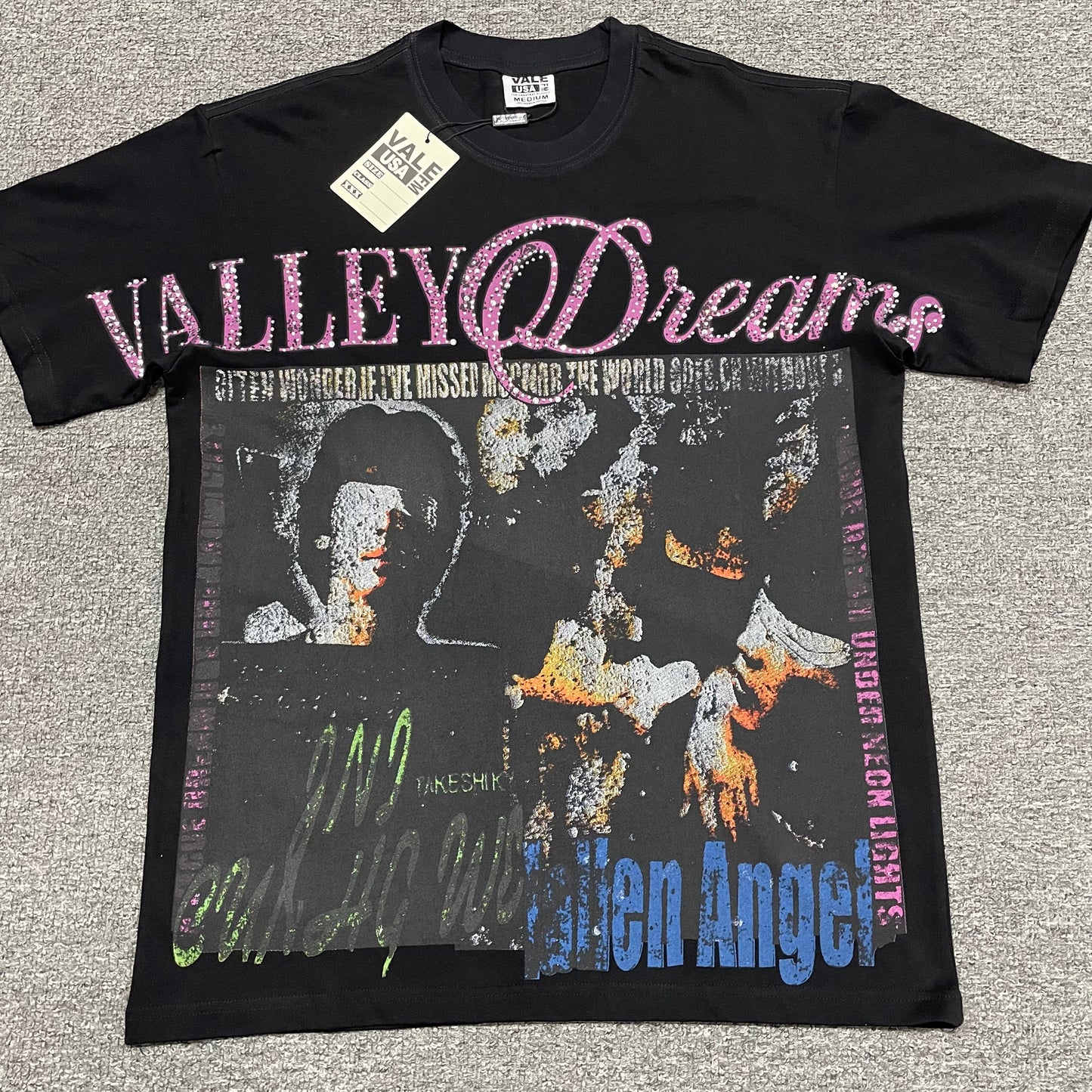 Vale Forever Fallen Bling Tee Black front view with rhinestone graphic