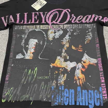 Vale Forever Fallen Bling Tee full Fallen Angel collage front graphic
Vale Forever Fallen Bling Tee distressed Fallen Angel collage artwork
Vale Forever Fallen Bling Tee distressed portrait collage print detail
Vale Forever Fallen Bling Tee pink crystal Valley Dreams lettering
Vale Forever Fallen Bling Tee pink rhinestone embellishment close-up
Vale Forever Fallen Bling Tee crystal Valley lettering detail
Vale Forever Fallen Bling Tee pink Dreams script lettering detail