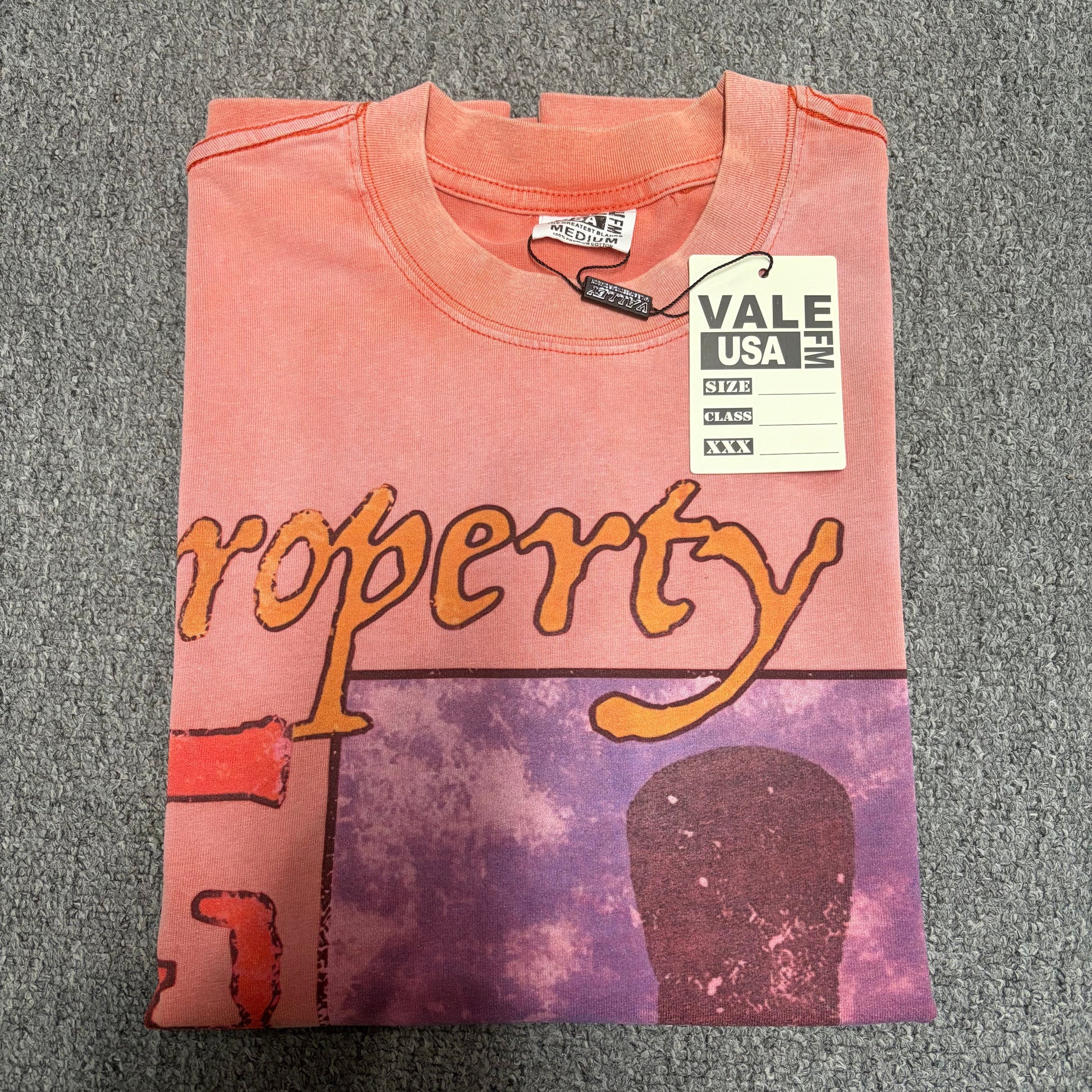 Vale Forever Property of Vale Target Tee retail zip bag packaging
Vale Forever Property of Vale Target Tee Washed Coral product detail video