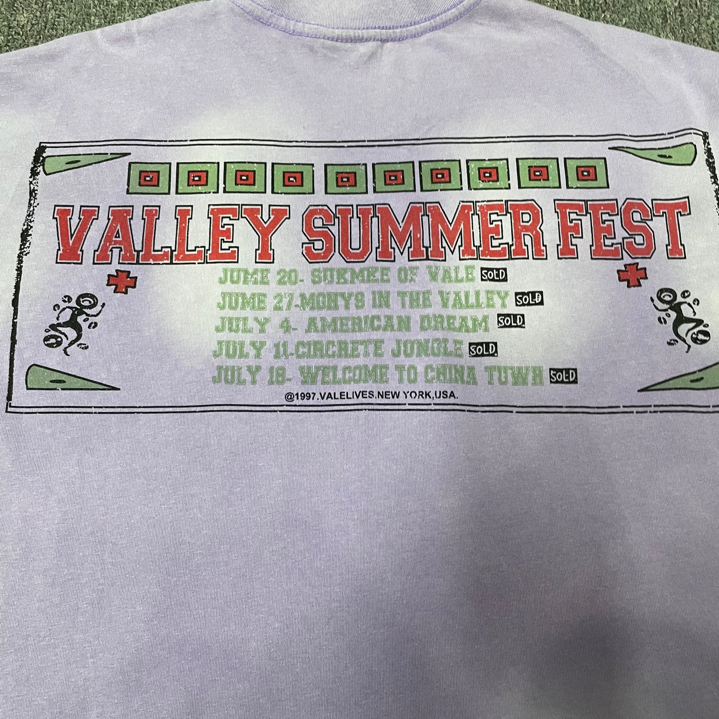 Vale Forever Icon Bling Tee full Valley Summer Fest back graphic
Vale Forever Icon Bling Tee Valley Summer Fest poster back artwork
Vale Forever Icon Bling Tee distressed festival poster print detail
Vale Forever Icon Bling Tee Valley Summer Fest title print detail
Vale Forever Icon Bling Tee summer festival dates back print detail
Vale Forever Icon Bling Tee festival SOLD stamp graphic detail