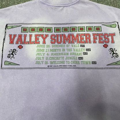 Vale Forever Icon Bling Tee full Valley Summer Fest back graphic
Vale Forever Icon Bling Tee Valley Summer Fest poster back artwork
Vale Forever Icon Bling Tee distressed festival poster print detail
Vale Forever Icon Bling Tee Valley Summer Fest title print detail
Vale Forever Icon Bling Tee summer festival dates back print detail
Vale Forever Icon Bling Tee festival SOLD stamp graphic detail