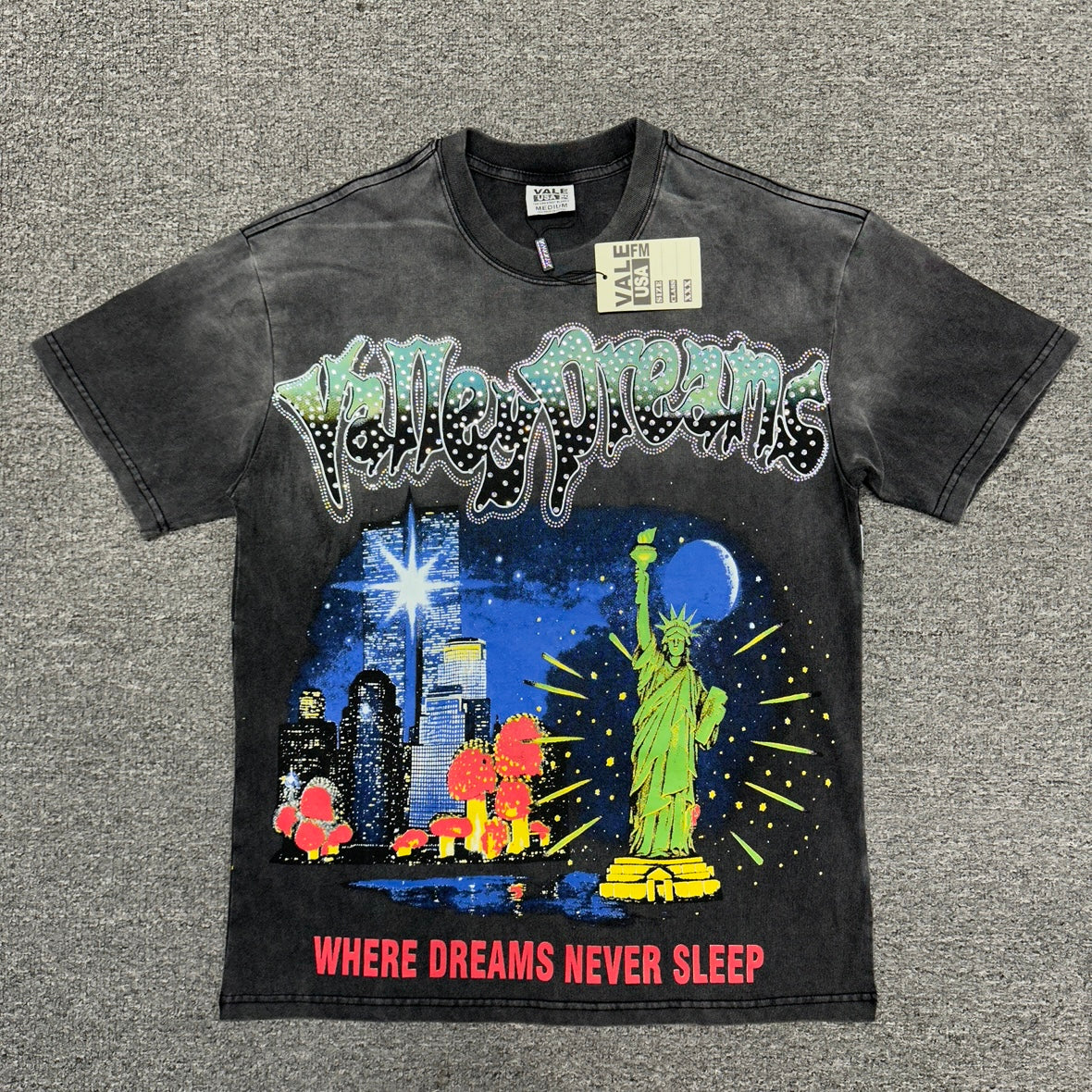 Vale Forever Skyline Bling Tee Washed Black front view