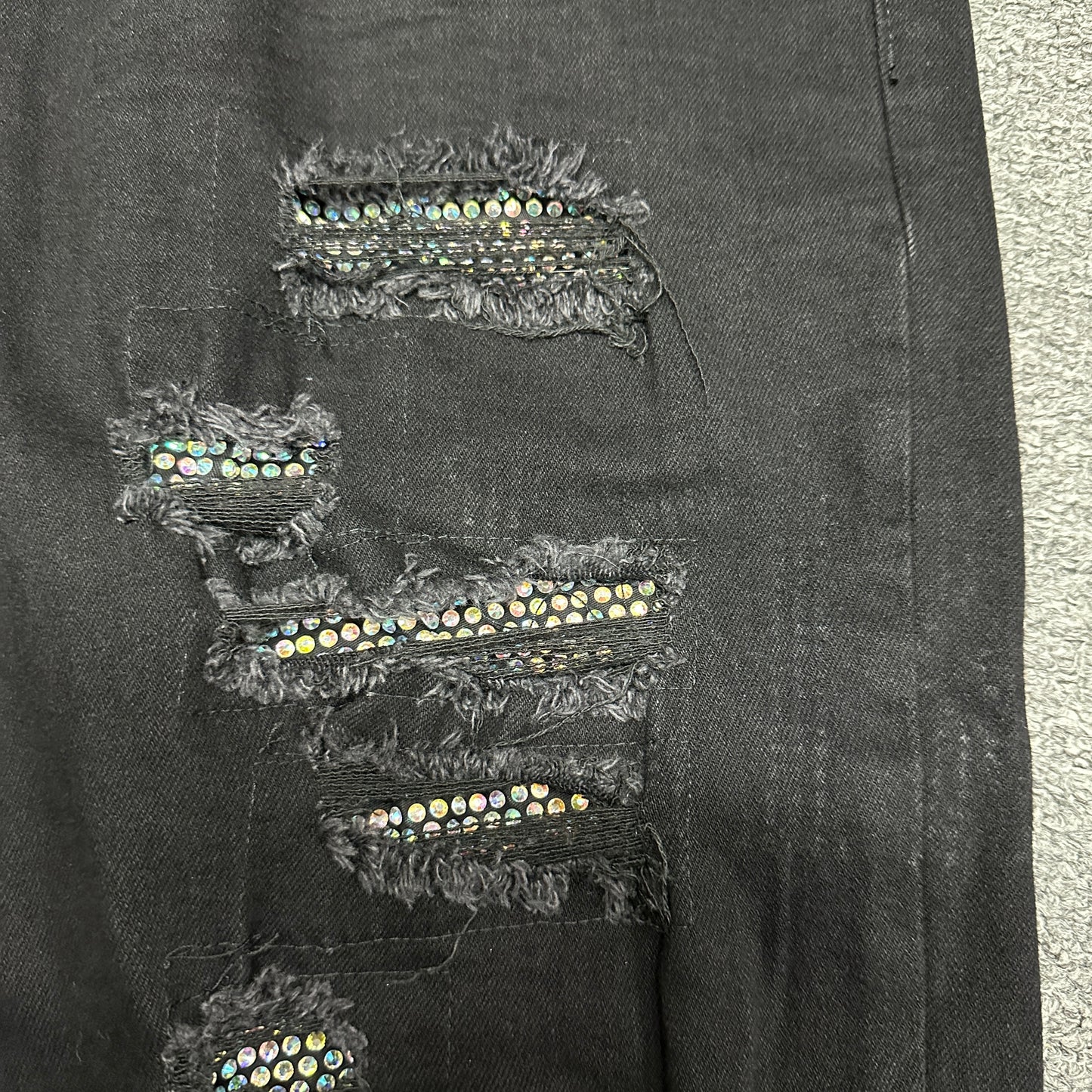 AMIRI Staggered Logo Distressed Skinny Jeans Black