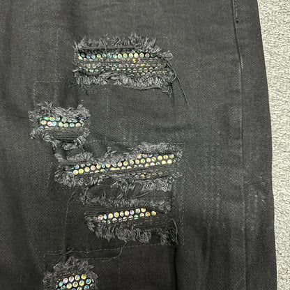 AMIRI Staggered Logo Distressed Skinny Jeans Black