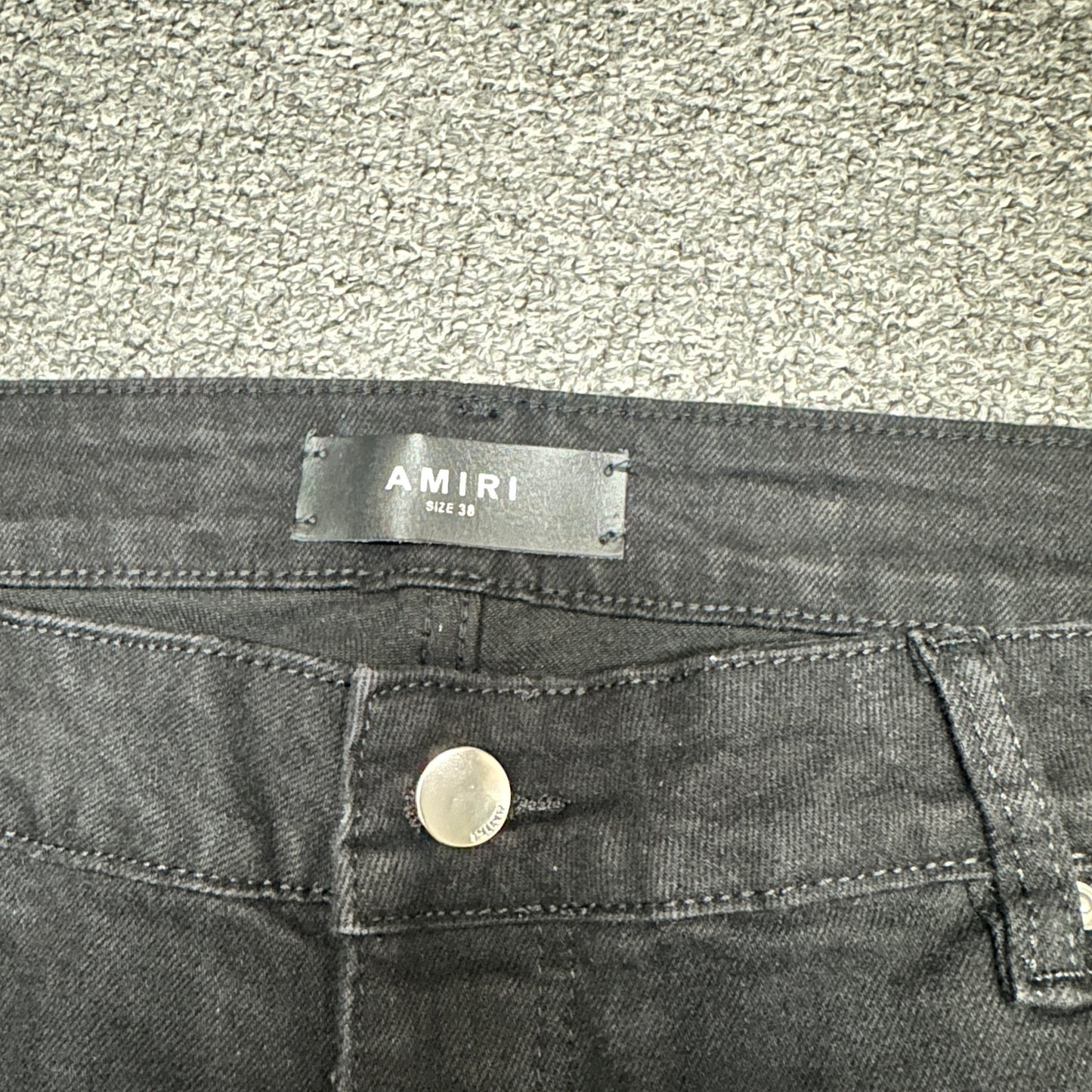AMIRI Staggered Logo Distressed Skinny Jeans Black